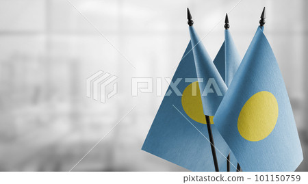 A small Palau flag on an abstract blurry background 101150759