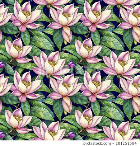 Watercolor Floral Print Pink Magnolia Seamless Pattern Wrapping