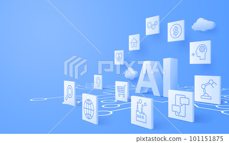 3D artificial intelligence with circuit electric background. Digital futuristic big data visualization and machine learning. vector banner art illustration. 101151875