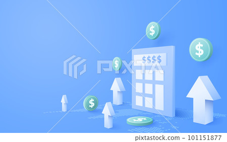 3d Calculator and dollar money. financial management concept. Tax calculating and accounting. vector art illustration. 101151877
