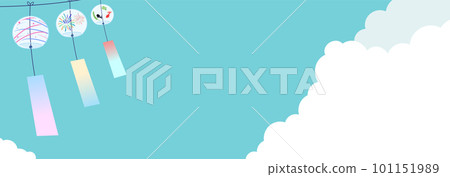 Summer advertising banner template with blue sky with clouds and various wind chimes 101151989