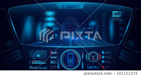 Game car control panel. Autonomous drive. Vehicle cockpit interface. Digital road dashboard. Automotive technology. UI design. Vehicle navigation map. Vector virtual gaming background Game car control panel. Autonomous drive. Vehicle cockpit interface. Digital road dashboard. Automotive technology. UI design. Vehicle navigation map. Vector virtual gaming background 101152335
