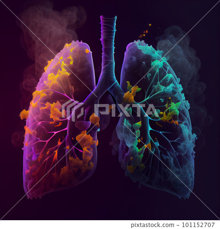 World No Tobacco Day. toxic smoke formation shaped as the human lung, Unhealthy lungs breathing smoke and pollution, Generative AI 101152707