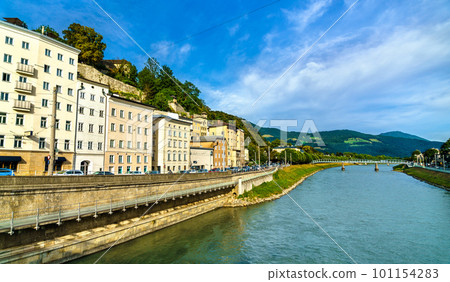 View of the Salzach river in Salzburg, Austria 101154283