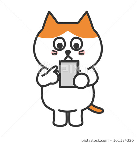 Illustration of a cat operating a smartphone Brown white cat 101154320
