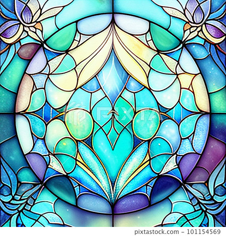 美麗的彩色玻璃風格背景插圖，靈感來自夏季大海 AI 圖像 101154569