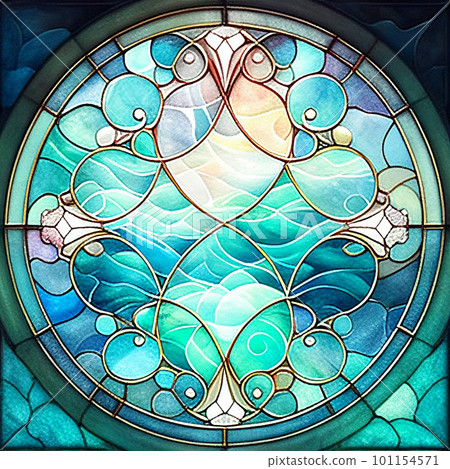 美麗的彩色玻璃風格背景插圖，靈感來自夏季大海 AI 圖像 101154571