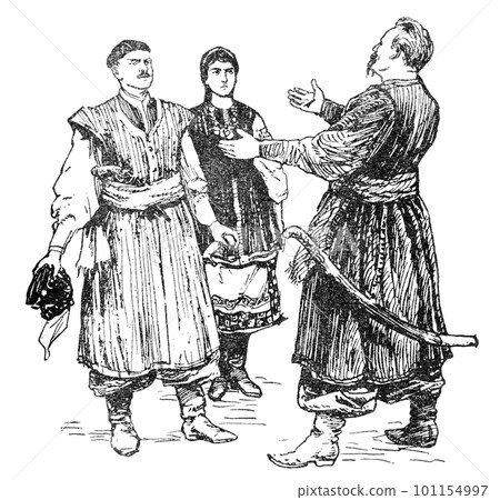 Illustration from the book Bohdan Khmelnytskyi, M. Starytskyi. CIRCA 1649: B. Khmelnitsky, Oleksa Morozenko, Ganna Zolotarenko. 101154997
