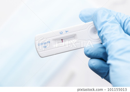 Doctor holding a negative result for COVID-19 with test kit for viral disease. Doctor holding a negative result for COVID-19 with test kit for viral disease. 101155013