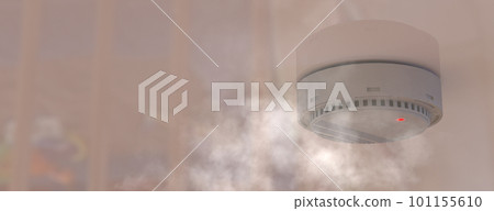 Smoke detector mounted on roof in apartment. 3d rendering 101155610