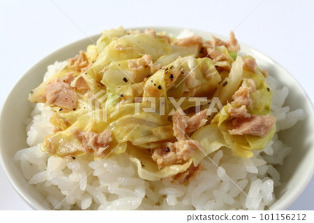 Cabbage and tuna dressing on rice served in a bowl Cabbage with tuna Mugen cabbage 101156212