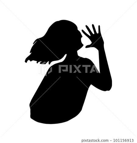 Horizontal silhouette illustration of a woman calling attention black 101156913