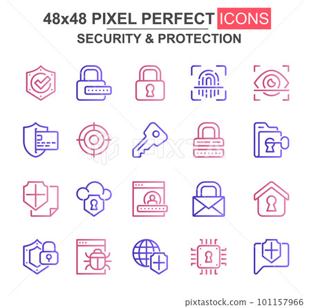 Security and protection thin line icon set.... - Stock Illustration ...