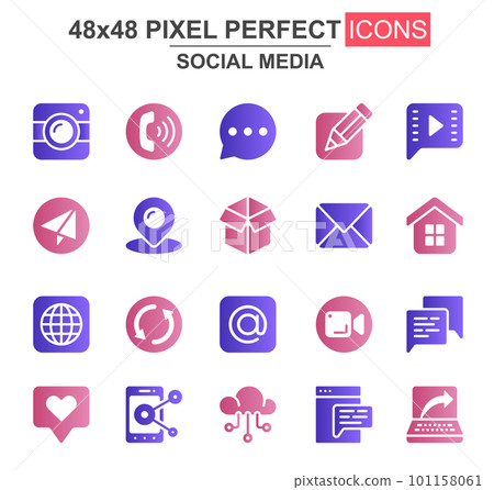 Social media glyph icon set. Message, call, chat, mail, smartphone, pinpointer, like, camera, cloud storage unique icons. Flat vector bundle for UI UX design. 48x48 pixel perfect GUI pictograms pack. Social media glyph icon set. Message, call, chat, mail, smartphone, pinpointer, like, camera, cloud storage unique icons. Flat vector bundle for UI UX design. 48x48 pixel perfect GUI pictograms pack. 101158061