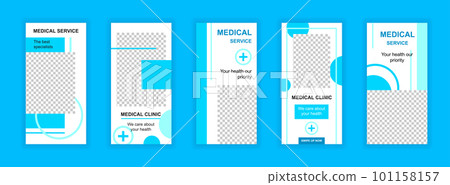 Medical service editable templates set for Instagram stories. Health care and treatment, modern clinic layouts. Design for social networks. Insta story mockup with free copy space vector illustration. Medical service editable templates set for Instagram stories. Health care and treatment, modern clinic layouts. Design for social networks. Insta story mockup with free copy space vector illustration. 101158157