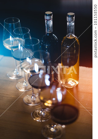 collection of luxury red and white French or Italian wine in bottle and glass 101158550