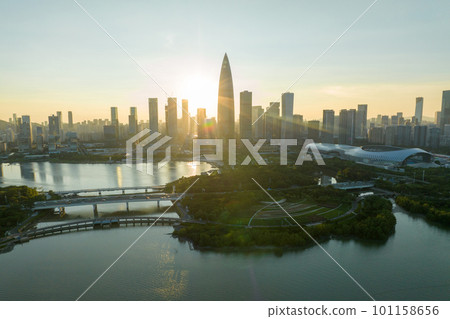 Aerial view of sunset landscape in Shenzhen city,China 101158656