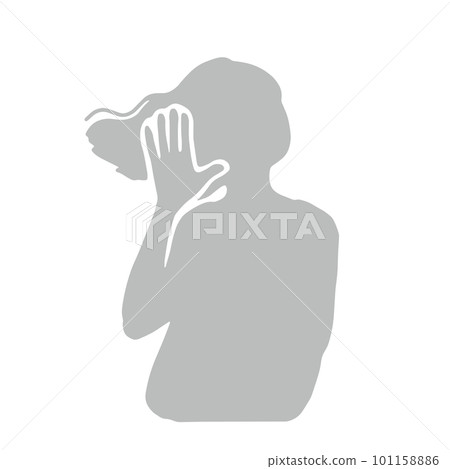 Gray silhouette illustration of a woman trying to listen with her ears aside Gray silhouette illustration of a woman trying to listen with her ears aside 101158886