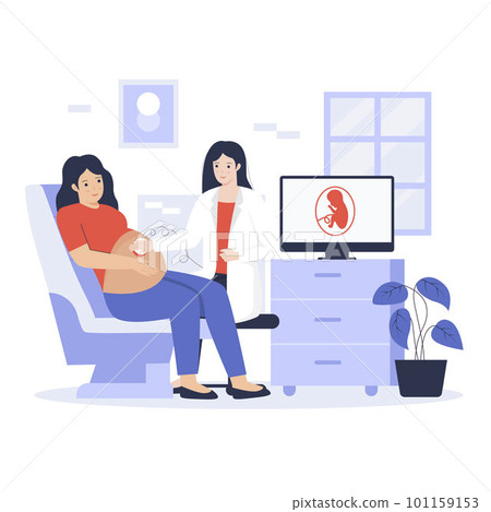 Flat design of Pregnant woman getting an ultrasound. Illustration for websites, landing pages, mobile apps, posters and banners. Trendy flat vector illustration 101159153