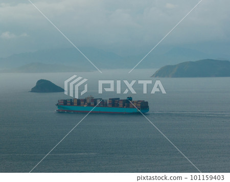 Aerial view of sea freight ship sailing in Shenzhen city, China 101159403