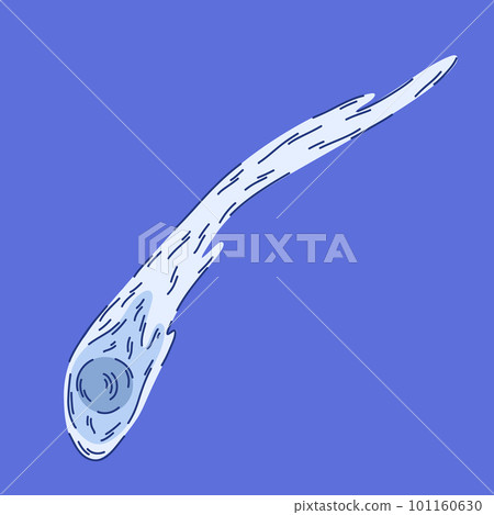 Illustration of a blue ice comet with a long flaming tail on a blue background in cartoon style 101160630