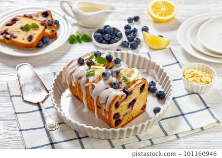 Lemon Blueberry Bread with Lemon Glaze, top view Lemon Blueberry Bread with Lemon Glaze, top view 101160946