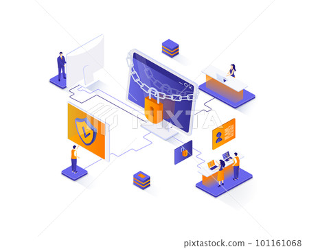 Network security isometric web banner. Firewall software, password identification and privacy isometry concept. Network cybersecurity solution 3d scene. Illustration with people characters. Network security isometric web banner. Firewall software, password identification and privacy isometry concept. Network cybersecurity solution 3d scene. Illustration with people characters. 101161068