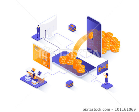 Money transfer isometric web banner. Internet banking mobile application isometry concept. Online money transaction and payment service 3d scene design. Illustration with people characters. Money transfer isometric web banner. Internet banking mobile application isometry concept. Online money transaction and payment service 3d scene design. Illustration with people characters. 101161069