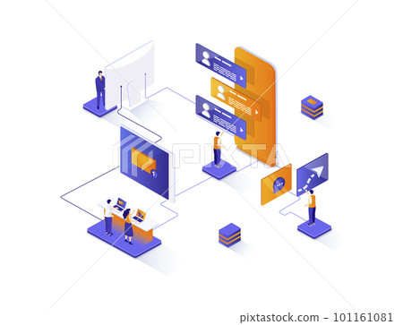Messaging service isometric web banner. Internet messenger mobile application isometry concept. Online people communication 3d scene, chatting app design. Illustration with people characters. Messaging service isometric web banner. Internet messenger mobile application isometry concept. Online people communication 3d scene, chatting app design. Illustration with people characters. 101161081