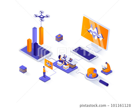 Data analysis isometric web banner. Financial data analysis isometry concept. Information collect and research 3d scene, data engineering flat design. Illustration with people characters. 101161128