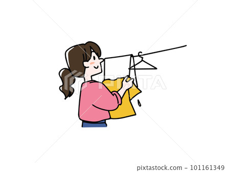 一個女人曬衣服的插圖素材 一個女人曬衣服的插圖素材 101161349