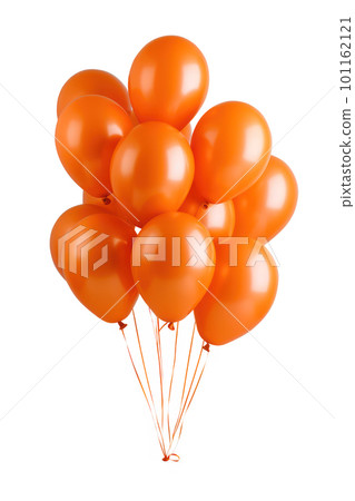 Many orange balloons isolated on white background. Generative AI 101162121