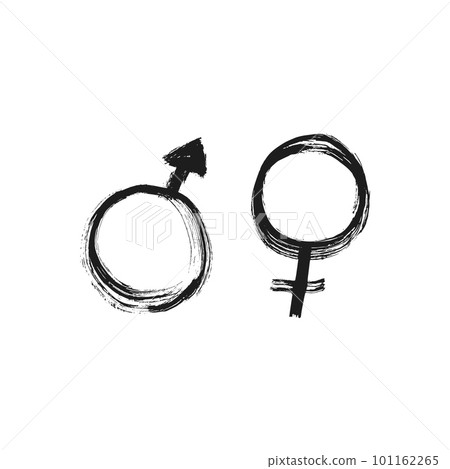 Heterosexual gender symbol hand draw black ink brush stock. Mars and Venus grunge. 101162265