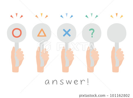 Illustration set of hands holding answer cards such as quizzes 101162802
