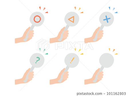 Illustration set of hands holding answer cards such as quizzes 101162803