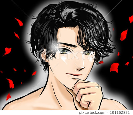 Color illustration seduced by a half-naked man with a handsome black hair perm in a manga style 101162821