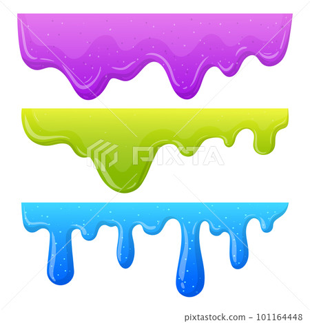 Cartoon dripping slime. Liquid mucus borders, sticky slime splashes. Jelly dripping dividers. Goo sticky slime flat vector illustration set 101164448