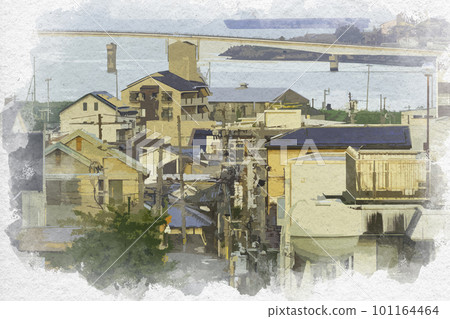 Watercolor style Wakayama Kinokawa Estuary Ohashi Bridge Wakayama City, Wakayama Prefecture 101164464