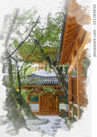 和歌山縣和歌山市水彩風格的和歌山君井寺多寶塔 101164650