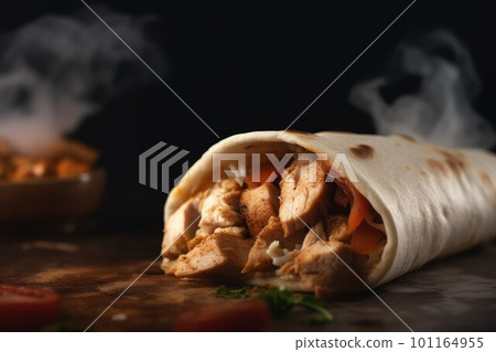 Hot tasty kebab food. Chicken wrap. Generate Ai Hot tasty kebab food. Chicken wrap. Generate Ai 101164955