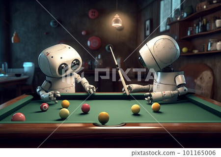 Ai robots play pool. Snooker sport. Generate Ai Ai robots play pool. Snooker sport. Generate Ai 101165006