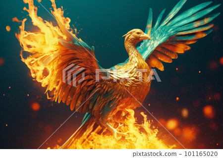 Phoenix bird in fire. Fantasy wing flame. Generate Ai 101165020