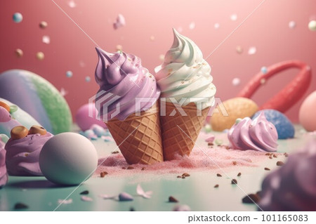 Double ice cream cone. Scoop food. Generate Ai 101165083