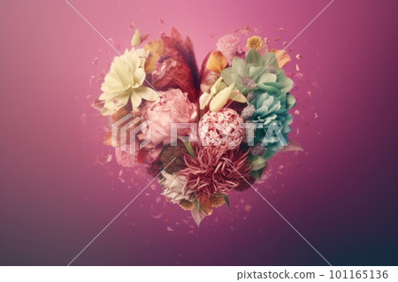 Pink floral 3d heart. Petal pastel. Generate Ai Pink floral 3d heart. Petal pastel. Generate Ai 101165136