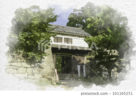 Watercolor style Wakayama Castle Okaguchi Gate and castle tower Wakayama City, Wakayama Prefecture 101165251