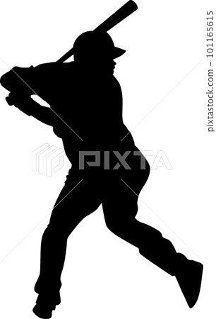 Silhouette of a batter hitting a ball 101165615