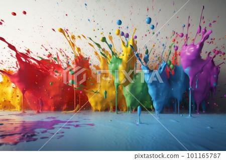 Colorful painting splashes. Drop flow wave. Generate Ai Colorful painting splashes. Drop flow wave. Generate Ai 101165787