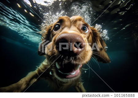 Underwater cute dog. Summer water pool. Generate Ai Underwater cute dog. Summer water pool. Generate Ai 101165888