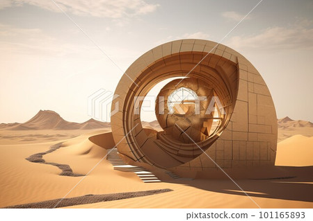 Golden ratio spiral building. Nature desert. Generate Ai 101165893