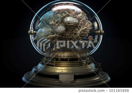Render of brain glass globe. Human science. Generate Ai Render of brain glass globe. Human science. Generate Ai 101165898